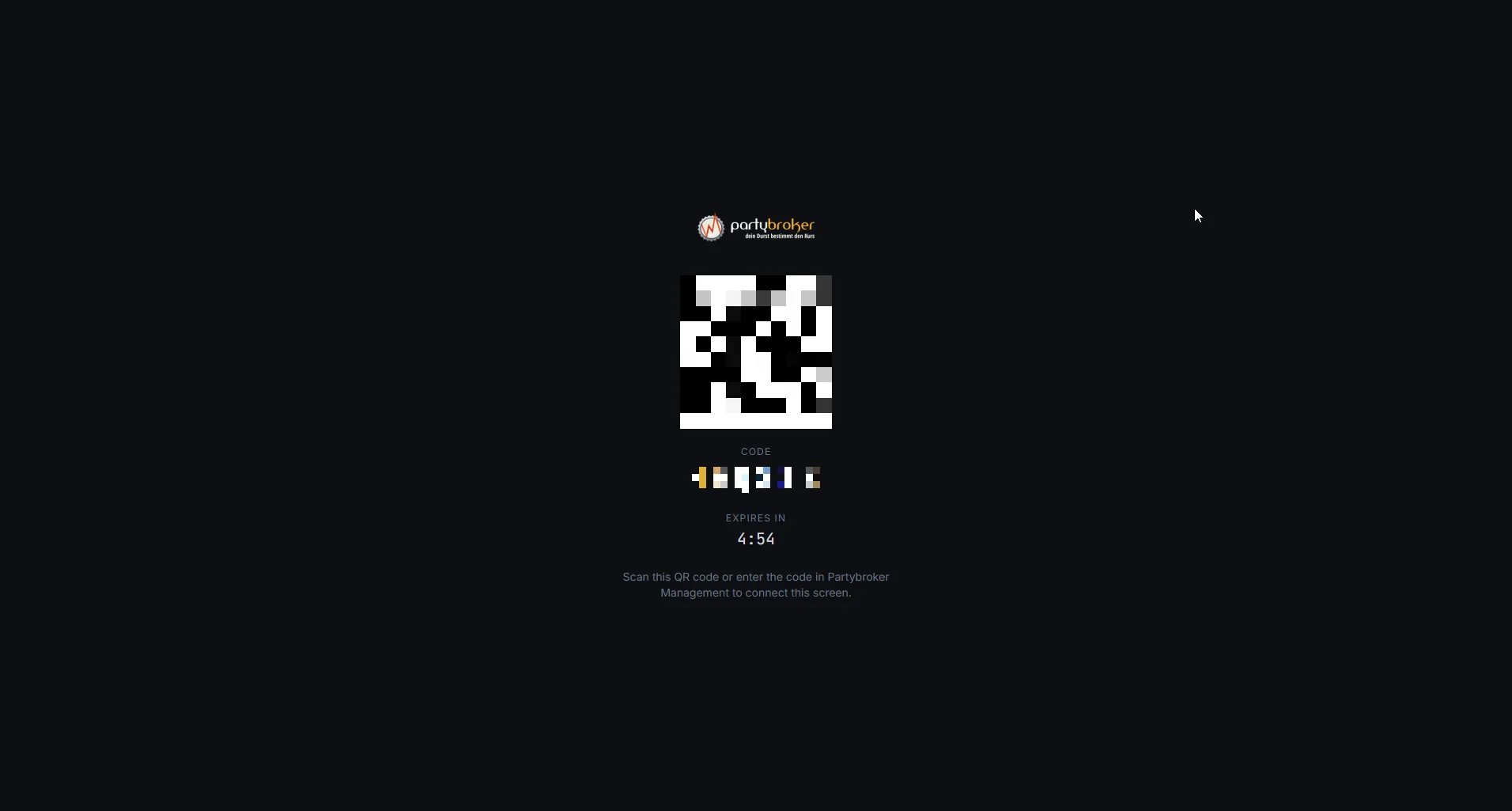Partybroker – connecting a screen via QR code