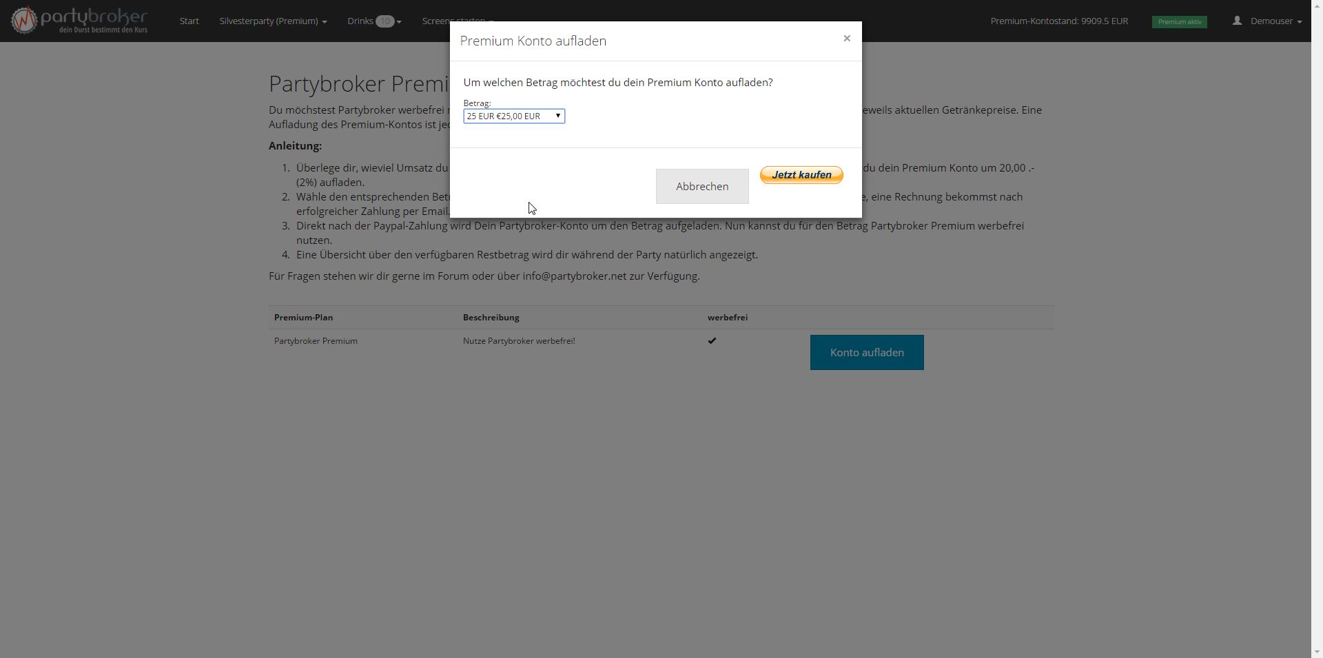 Partybroker Premium sicher per Paypal zahlen