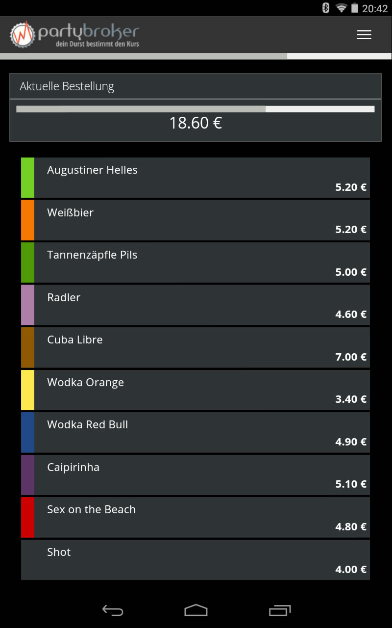 Barscreen auf Android Tablet