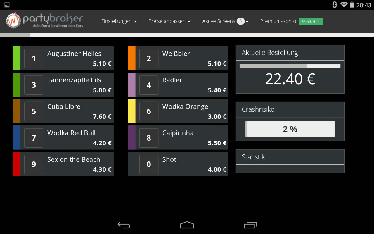 Barscreen auf dem Tablet