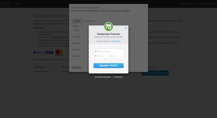 Partybroker Premium sicher per Kreditkarte zahlen