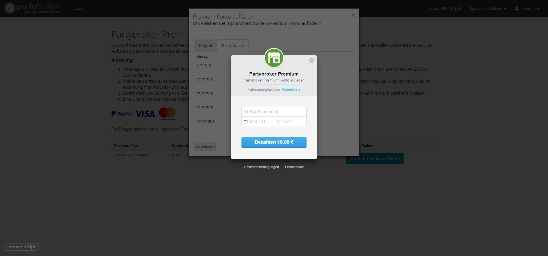 Partybroker Premium sicher per Kreditkarte zahlen